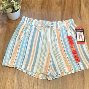 Briggs Women's Striped Linen Blend Shorts - Blue, Orange, White
